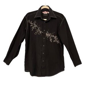 Brooks & Dunn Collection Panhandle Slim Black Snap Button Western Shirt, Sz M